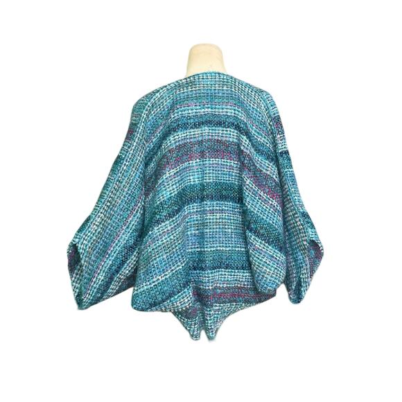 NESSA WARNER teal Handwoven Wool Open front Shrug Sweater Jacket One Size - Picture 15 of 16